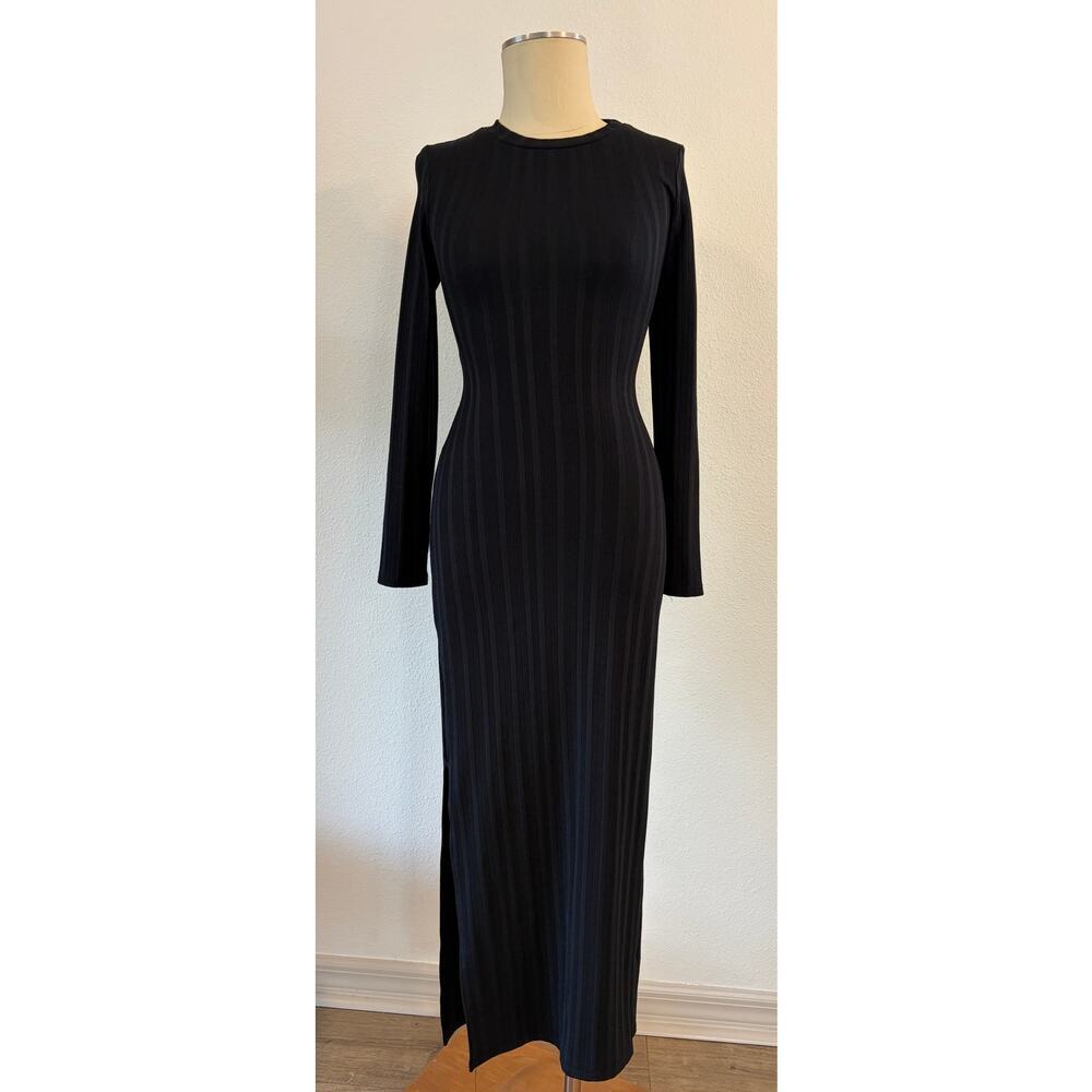 River Island Black Ribbed Lace Up Open Back Maxi Dress Women’s US 6 Bodycon